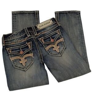 New ROCK REVIVAL Angie Capri Jeans Light Wash Orange Stitch Details  Women's 26
